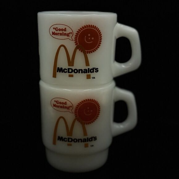 Set of 2 Vintage McDonalds Good Morning Coffee Mug Cup Fire King Anchor Hocking - Picture 2 of 7